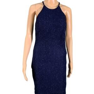 NWT JOVANI NAVY BLUE Fitted Sleeveless Glitter Backless Short Mini Dress SZ. 4